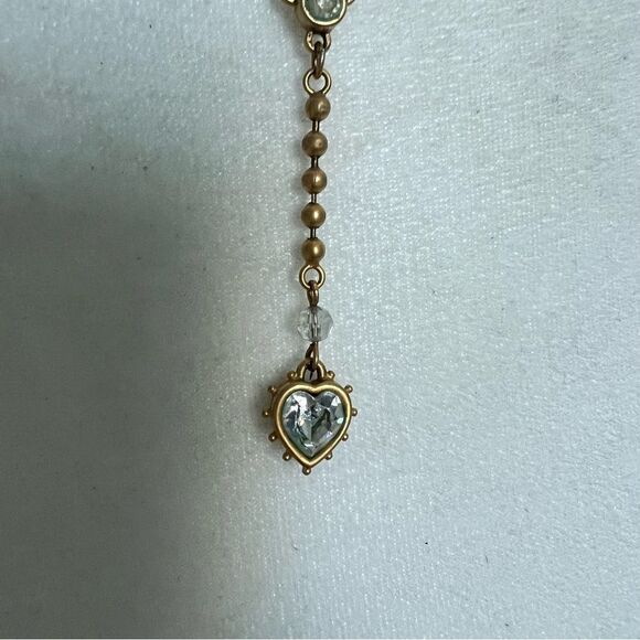 Gold tone beaded sparkle heart pendant necklace - Picture 3 of 6